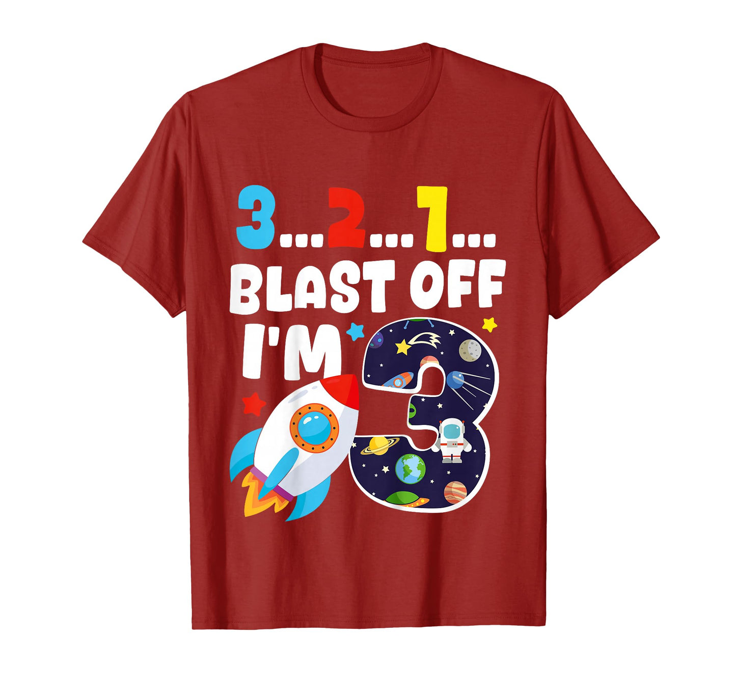 Blast Off I'm 3 Years Old 3rd Birthday Spaceship Astronaut T-Shirt