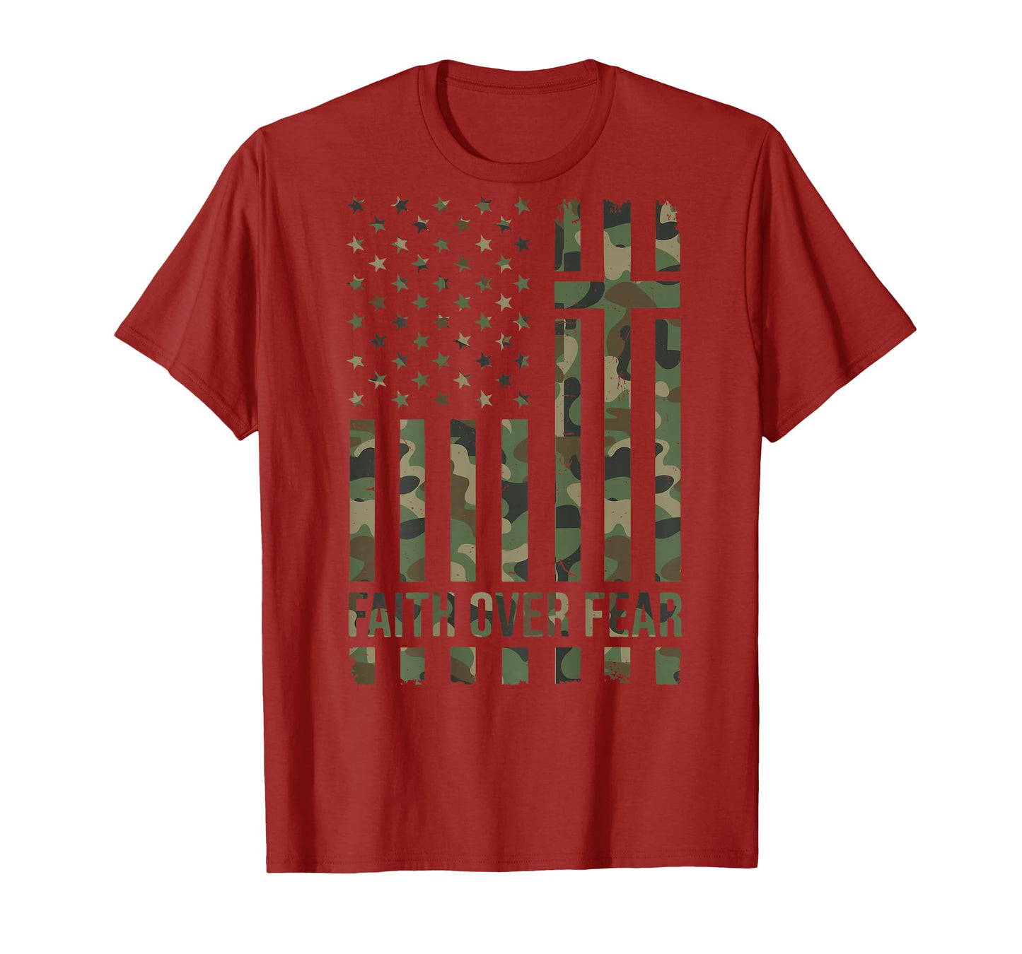 Men's Camo American Flag Faith Over Fear Christian Patriotic T-Shirt