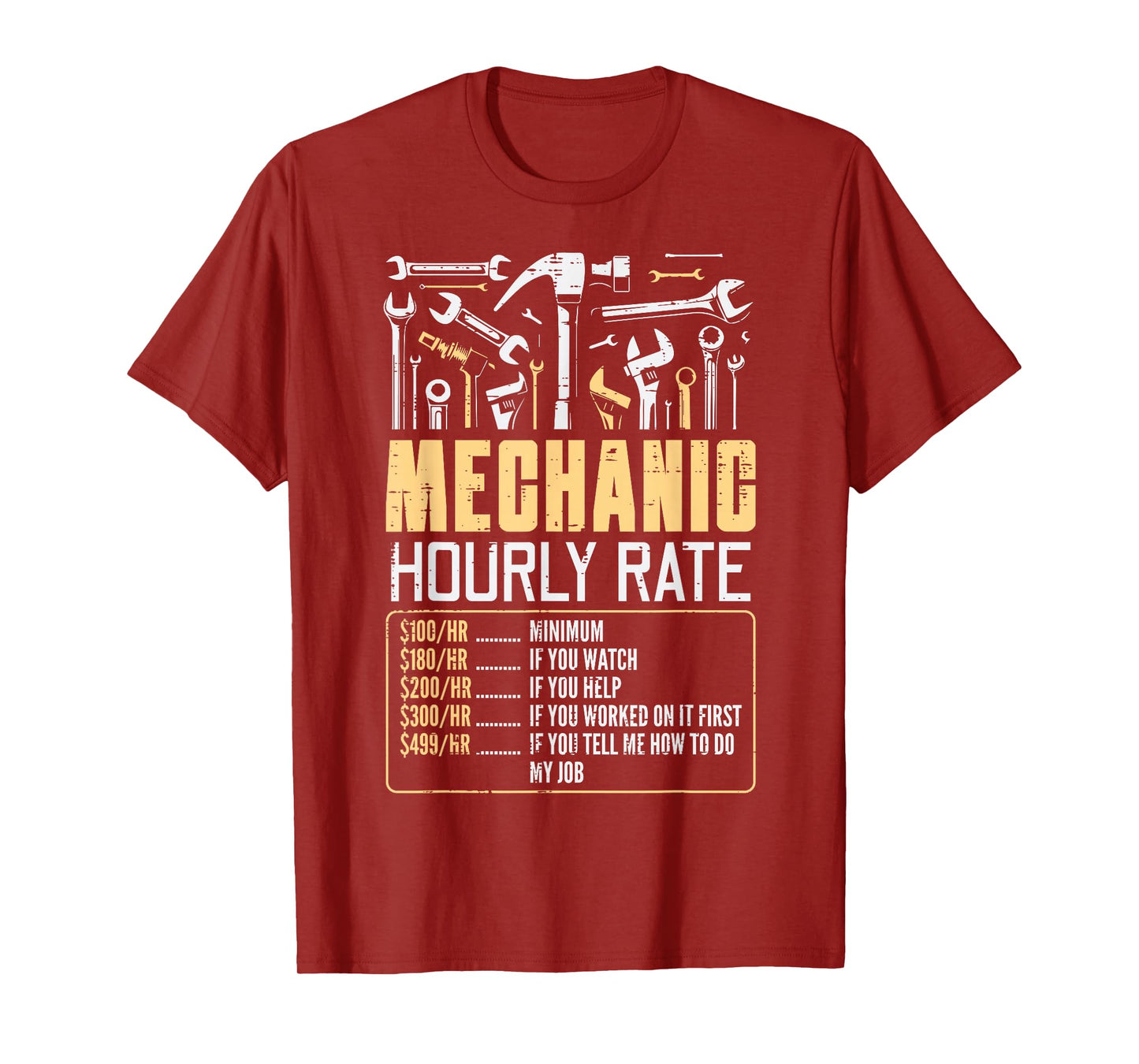 Car Mechanic Hourly Rate Auto Repair Humor Gag Dad Men Women T-Shirt