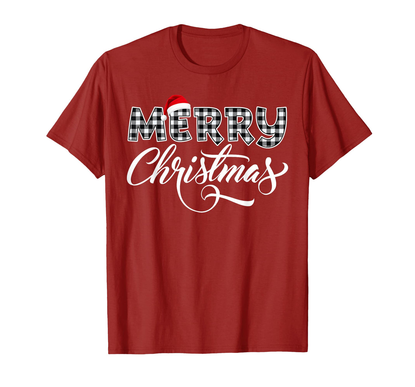 Merry Christmas Buffalo Black and White Plaid for Men Women T-Shirt