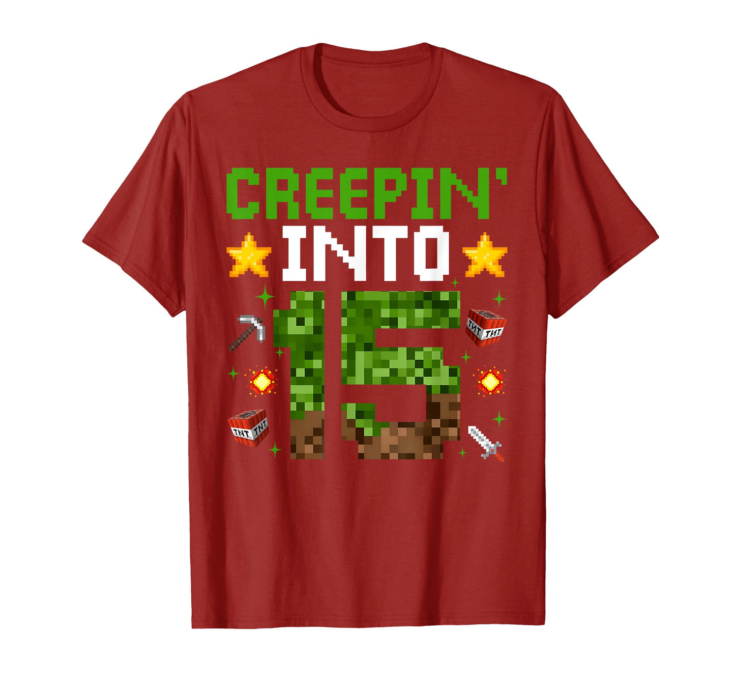 15th Birthday Gamer Pixel Creepin’ Into 15 Video Game Party T-Shirt