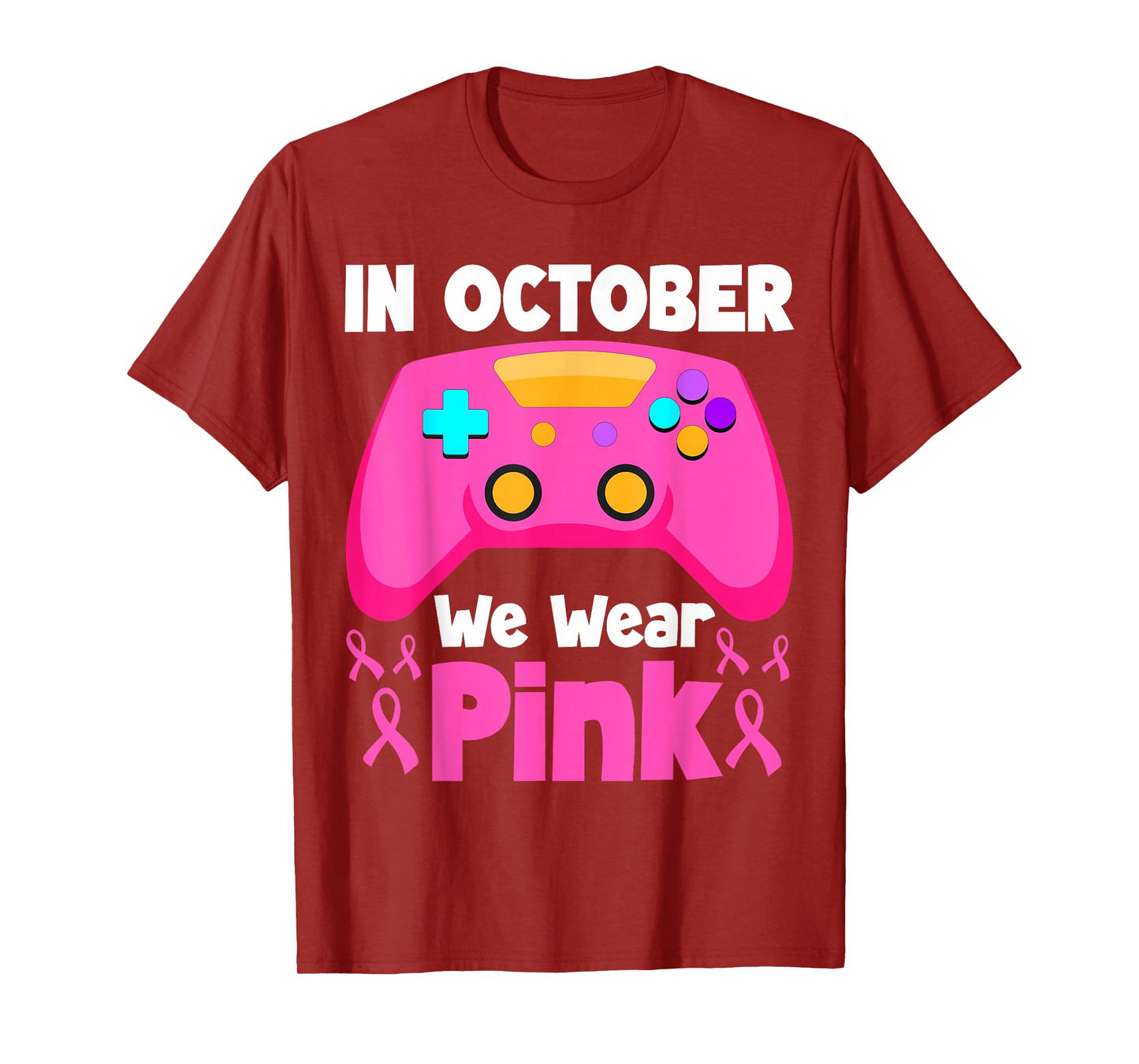 in October We Wear Pink Breast Cancer Gaming Kids Boys Youth T-Shirt