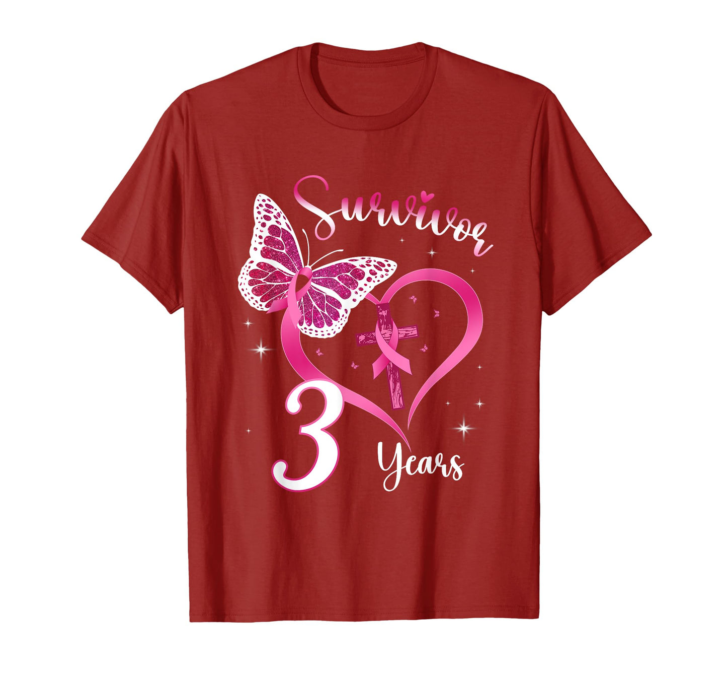 Breast Cancer Survivor Pink Ribbon Butterfly 3 Years Gift T-Shirt