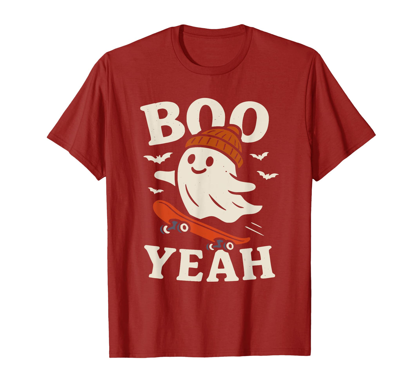Boo Yeah Funny Ghost in Beanie Skateboard Halloween Art T-Shirt