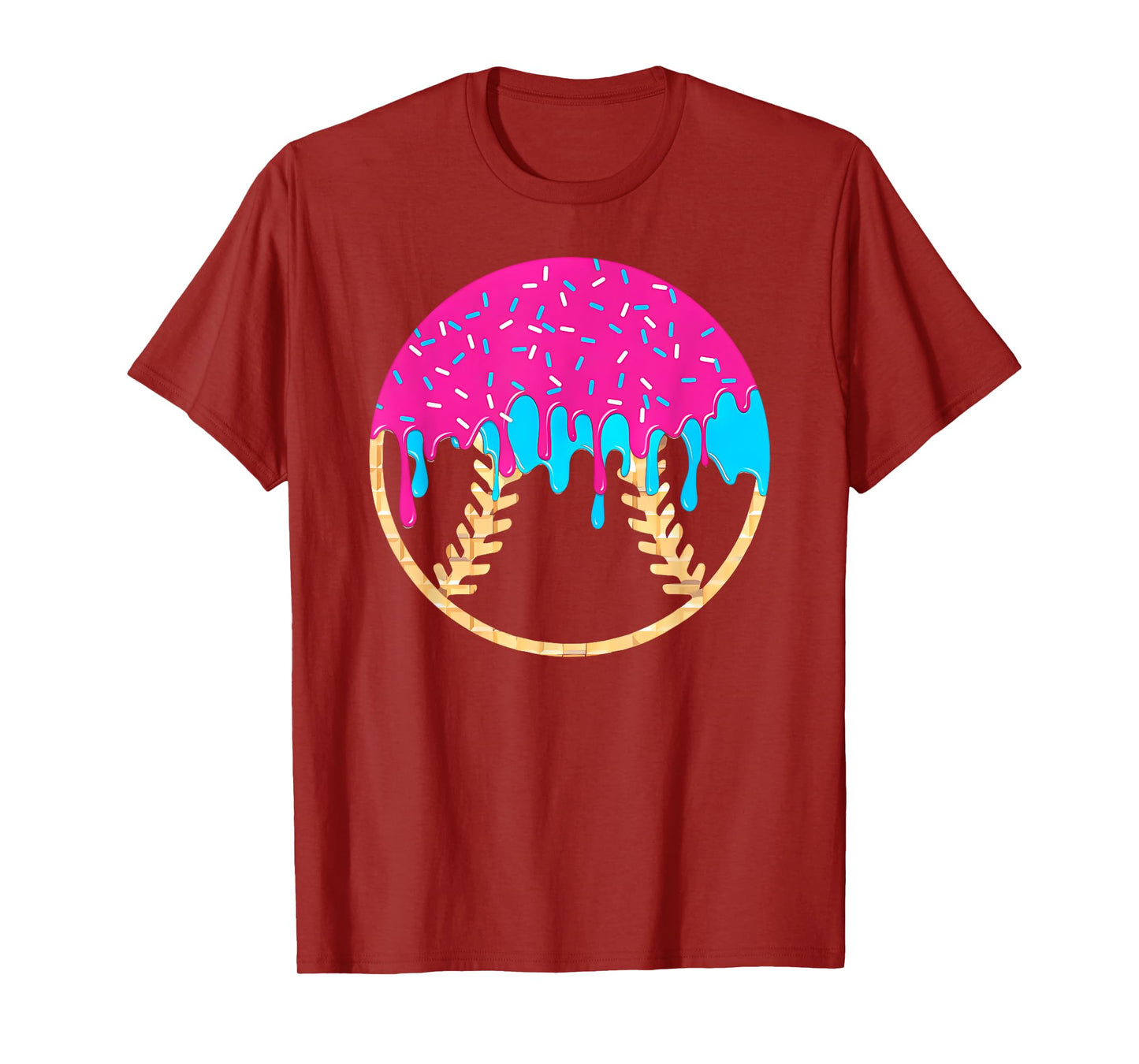 Pink and Blue Drip With Sprinkles Drip Baseball Softball T-Shirt