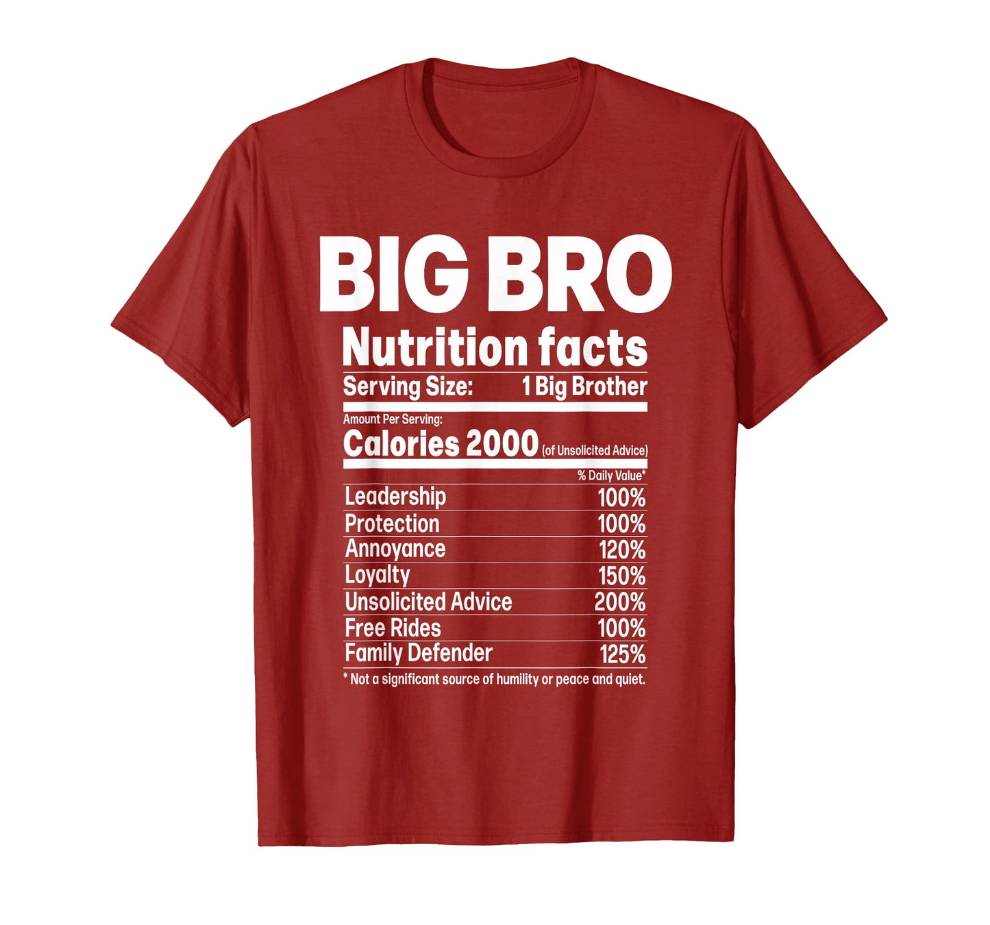 Big Brother Funny Sibling Humor Big Bro Nutrition Facts T-Shirt