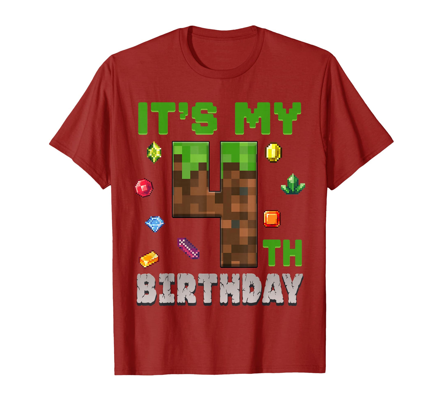 Birthday Boy It's My 4th Birthday 4 Year Old Pixel Gamer T-Shirt