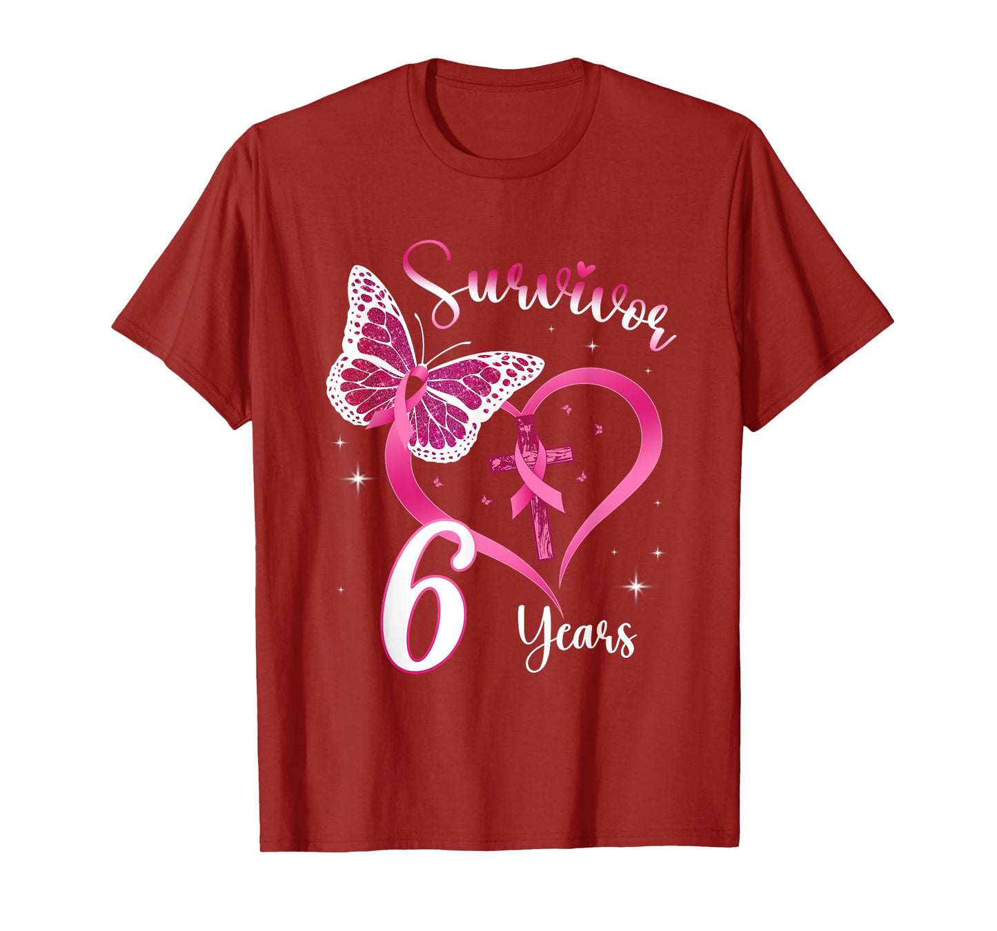 Breast Cancer Survivor Pink Ribbon Butterfly 6 Years Gift T-Shirt