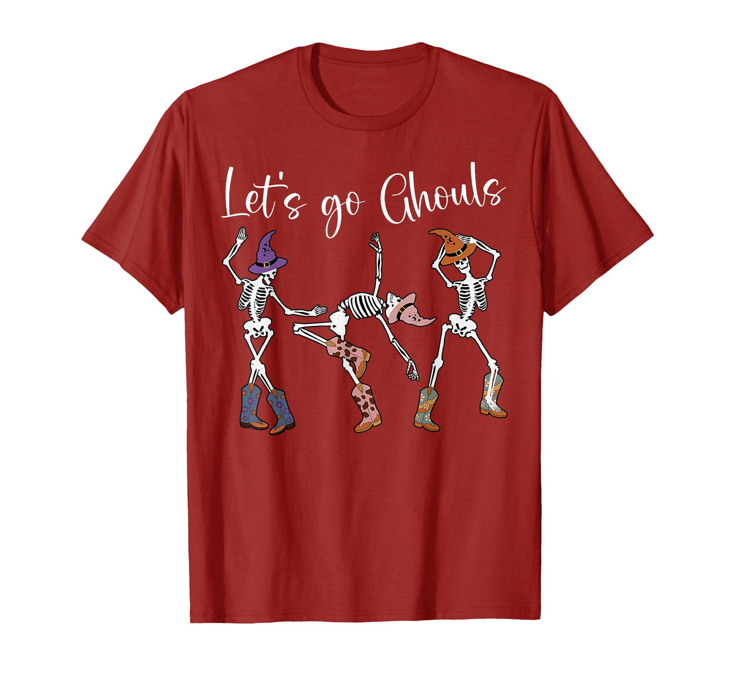 Let's Go Ghouls Dancing Skeleton Cowboy Western Halloween T-Shirt