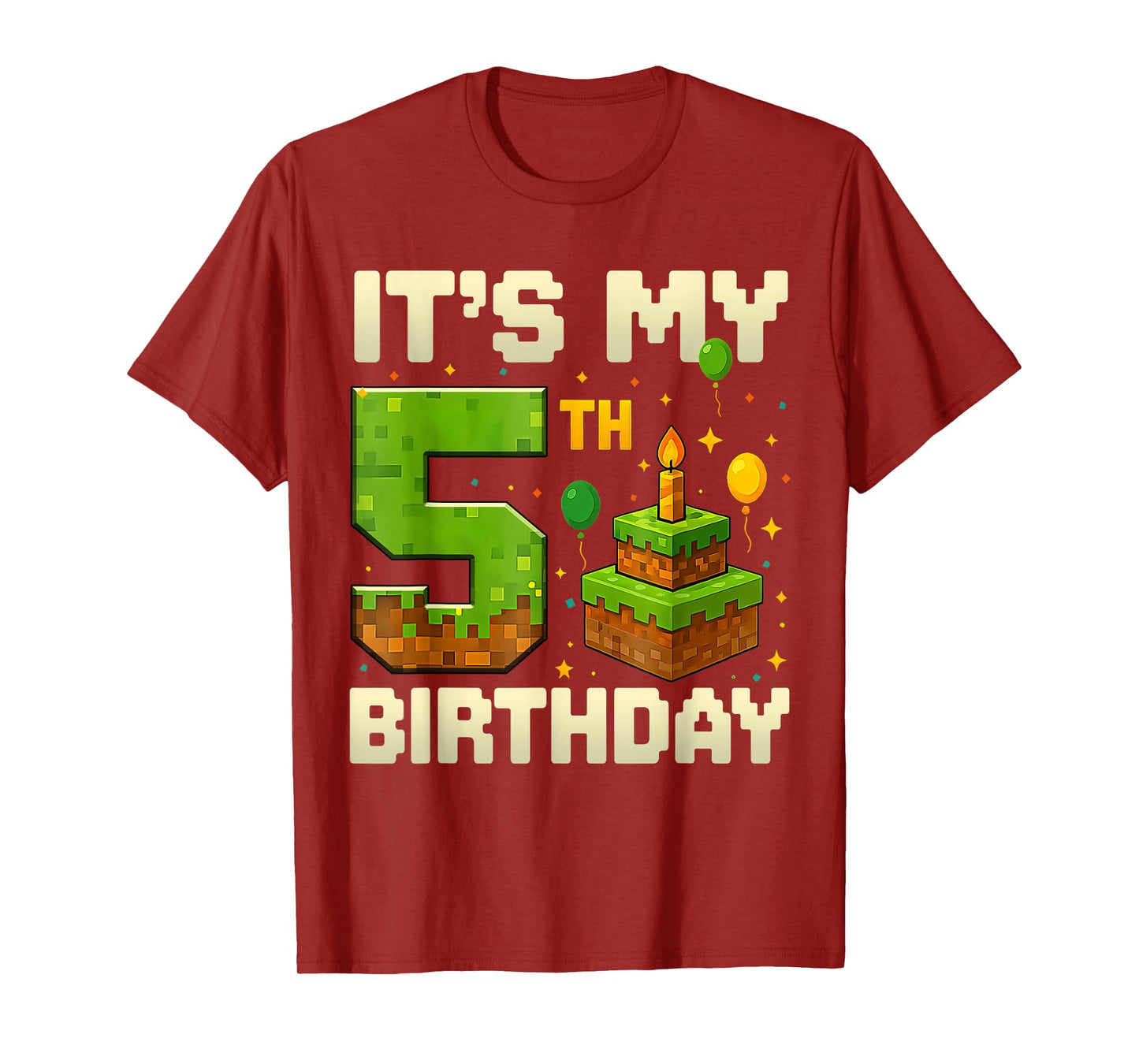 Birthday Boy 5 Years It's My 5th Birthday Game Video Pixel T-Shirt