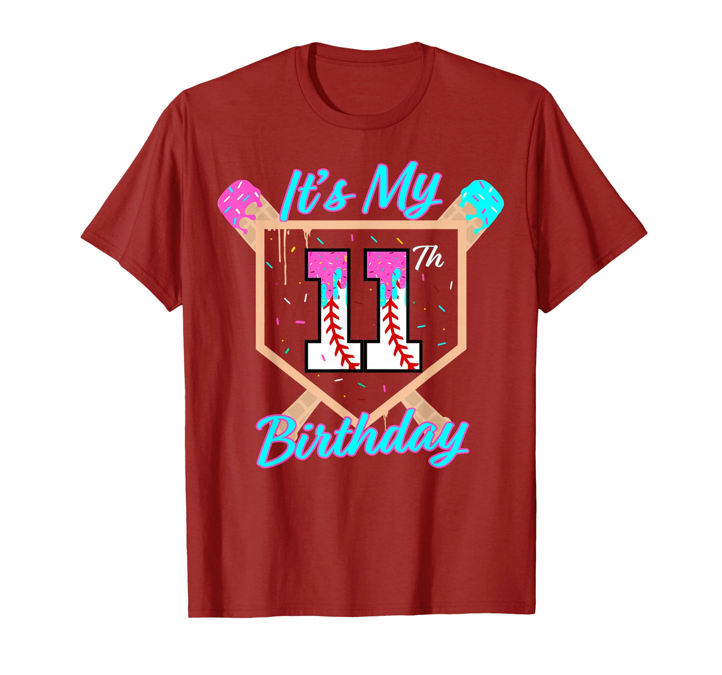 Baseball 11 Year Old Ice Cream Drip 11th Birthday Boy 11 T-Shirt