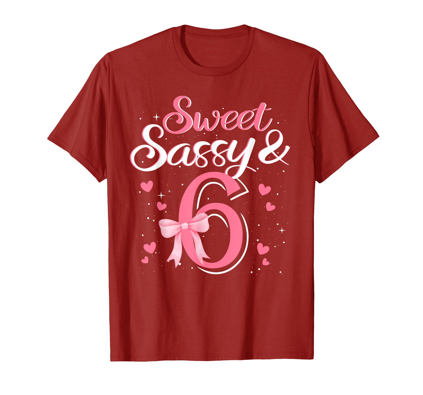 Pink Sweet Sassy And 6th Six Bow Birthday 6 Year Old Kids T-Shirt