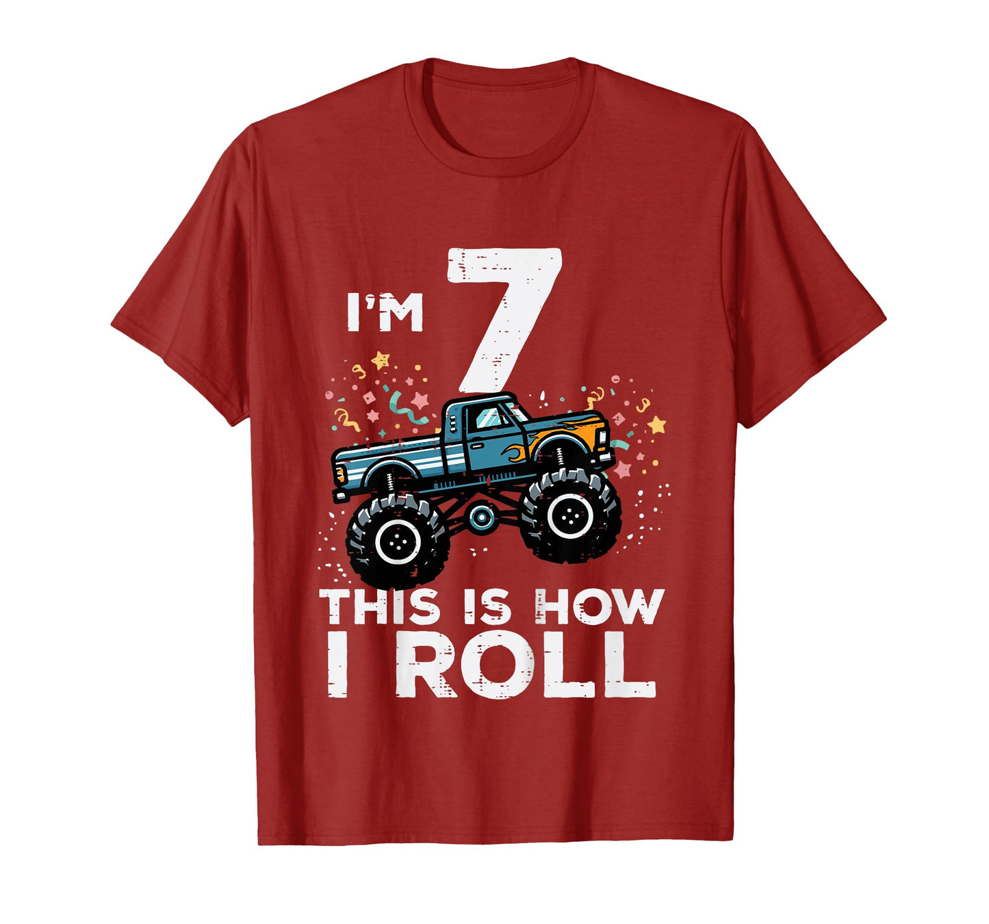 Kids Im 7 Years Old Monster Truck 7th Birthday Boys Kids T-Shirt