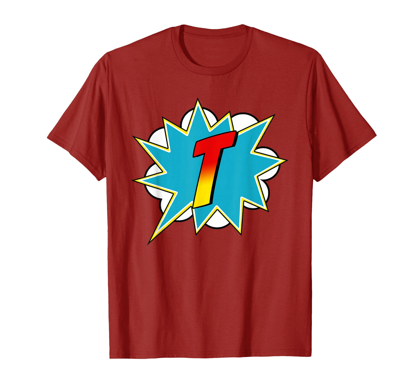 Letter Superhero Name Comic Costume T-Shirt: Black, Small, Retro, Superhero, Cartoon, Unisex-Adults & Kids, Short Sleeve, T-Shirt, Retro-Superhero-T-Shirt