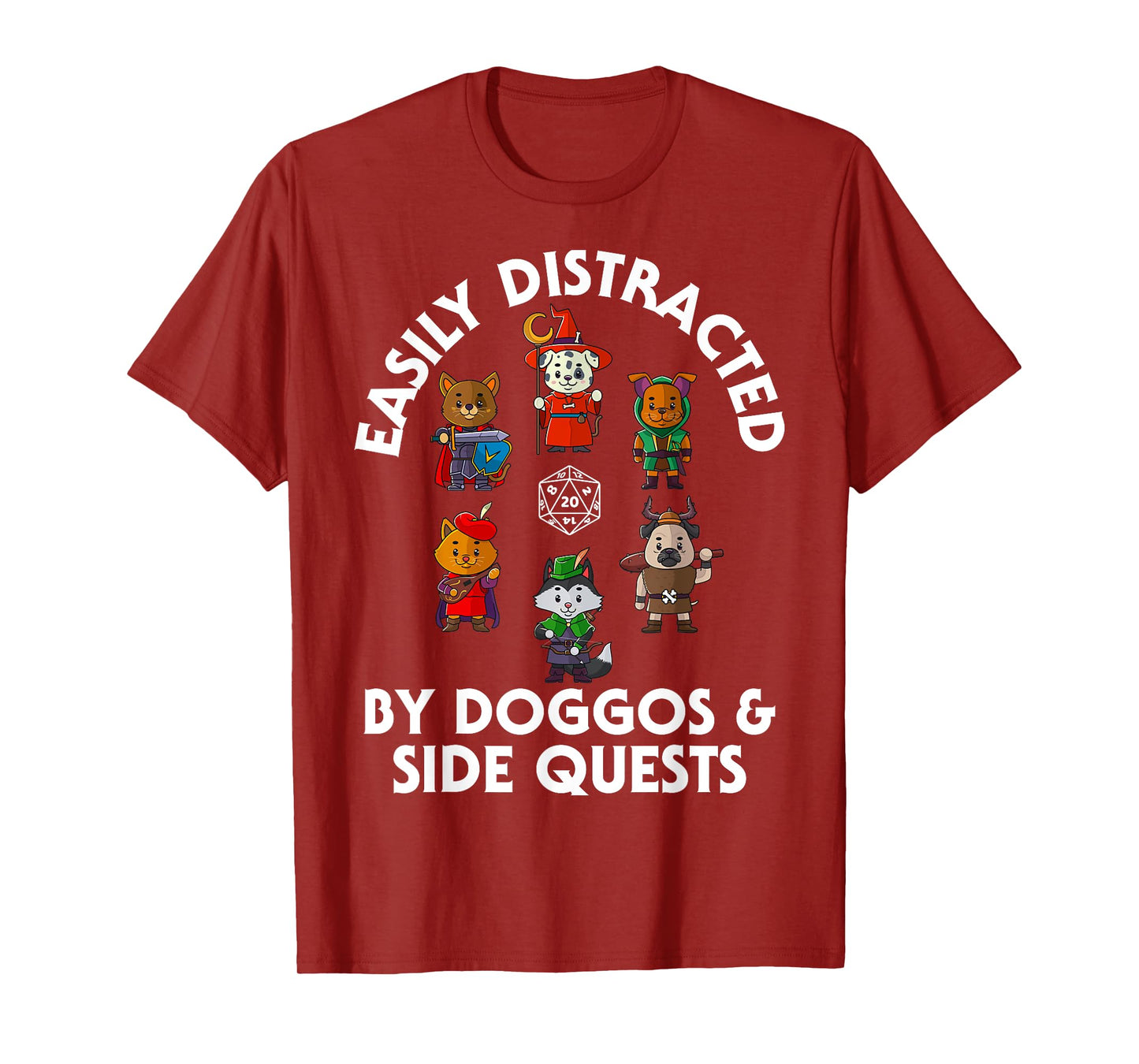 D20 Dice Tabletop Gamer Store RPG Gamer Doggos Side Quests Dogs Nerdy Dog Men Women Kids T-Shirt