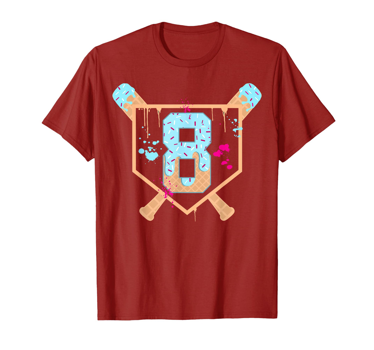 Baseball 8 Year Old Ice Cream Drip 8th Birthday Boy Number 8 T-Shirt