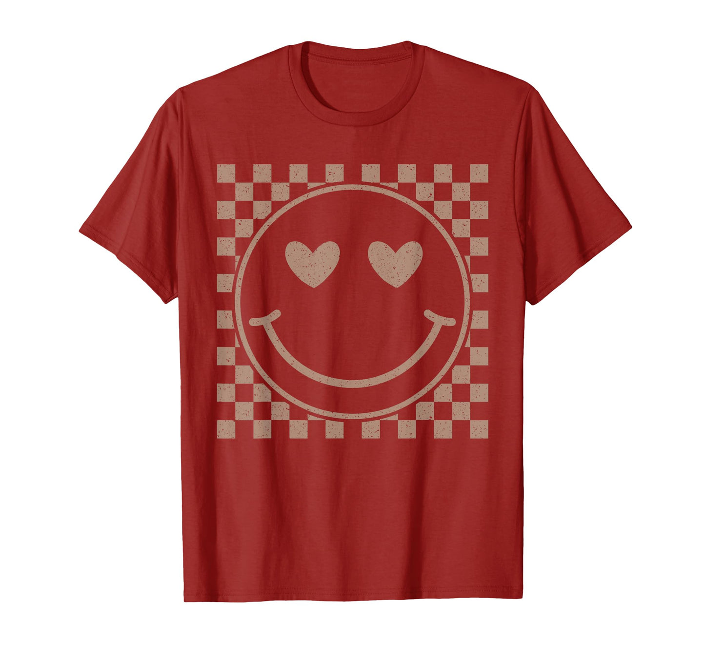 Retro Happy Face Checkered Pattern Smile Face Trendy T-Shirt