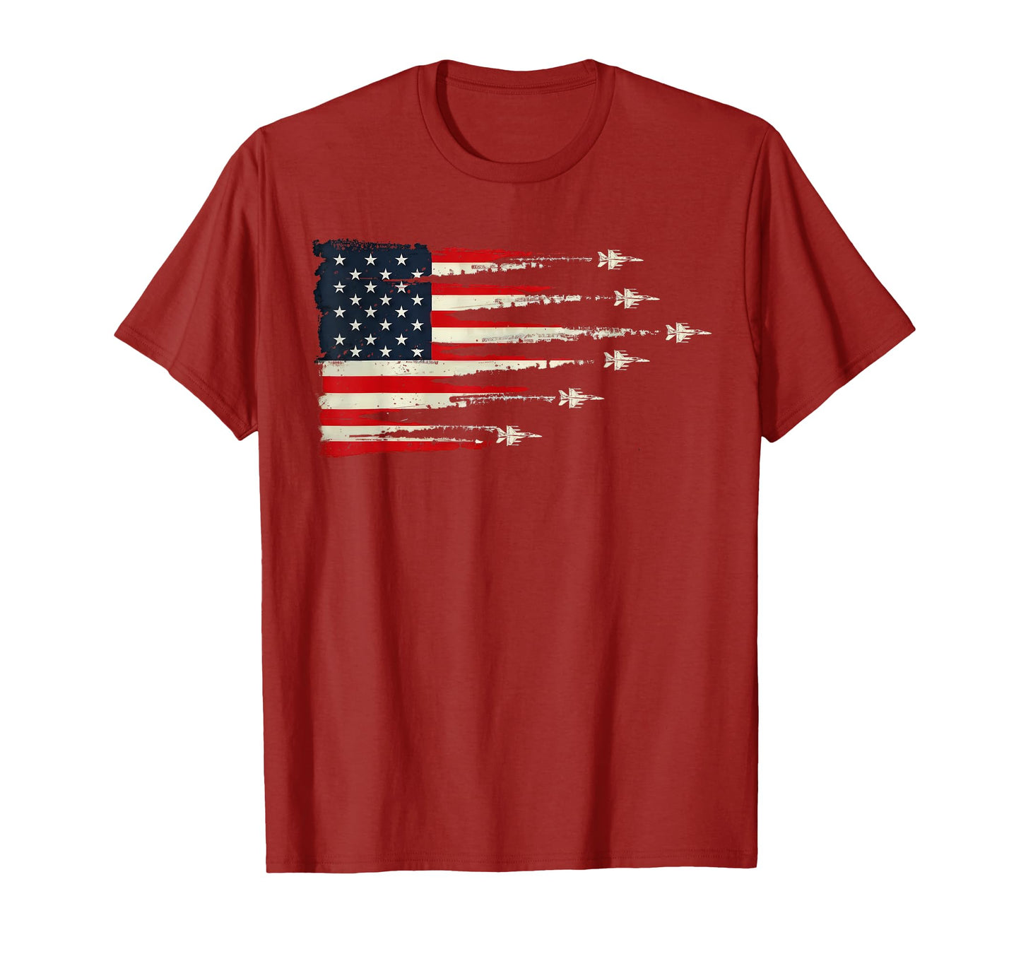 Patriotic Red White Blue USA Flag Fighter Jets 4th of July T-Shirt for Women Men