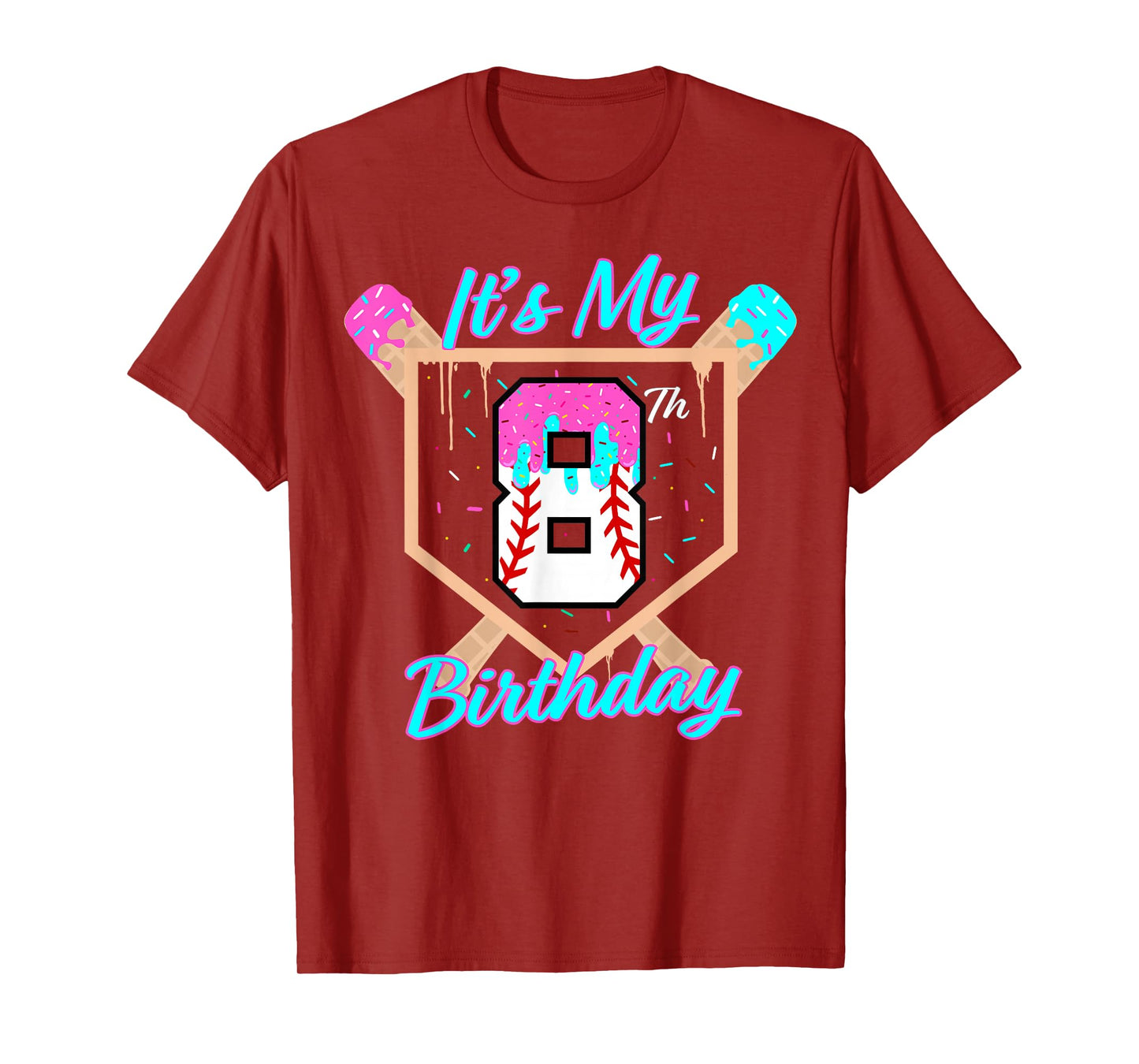 Baseball 8 Year Old Ice Cream Drip 8th Birthday Boy Number 8 T-Shirt