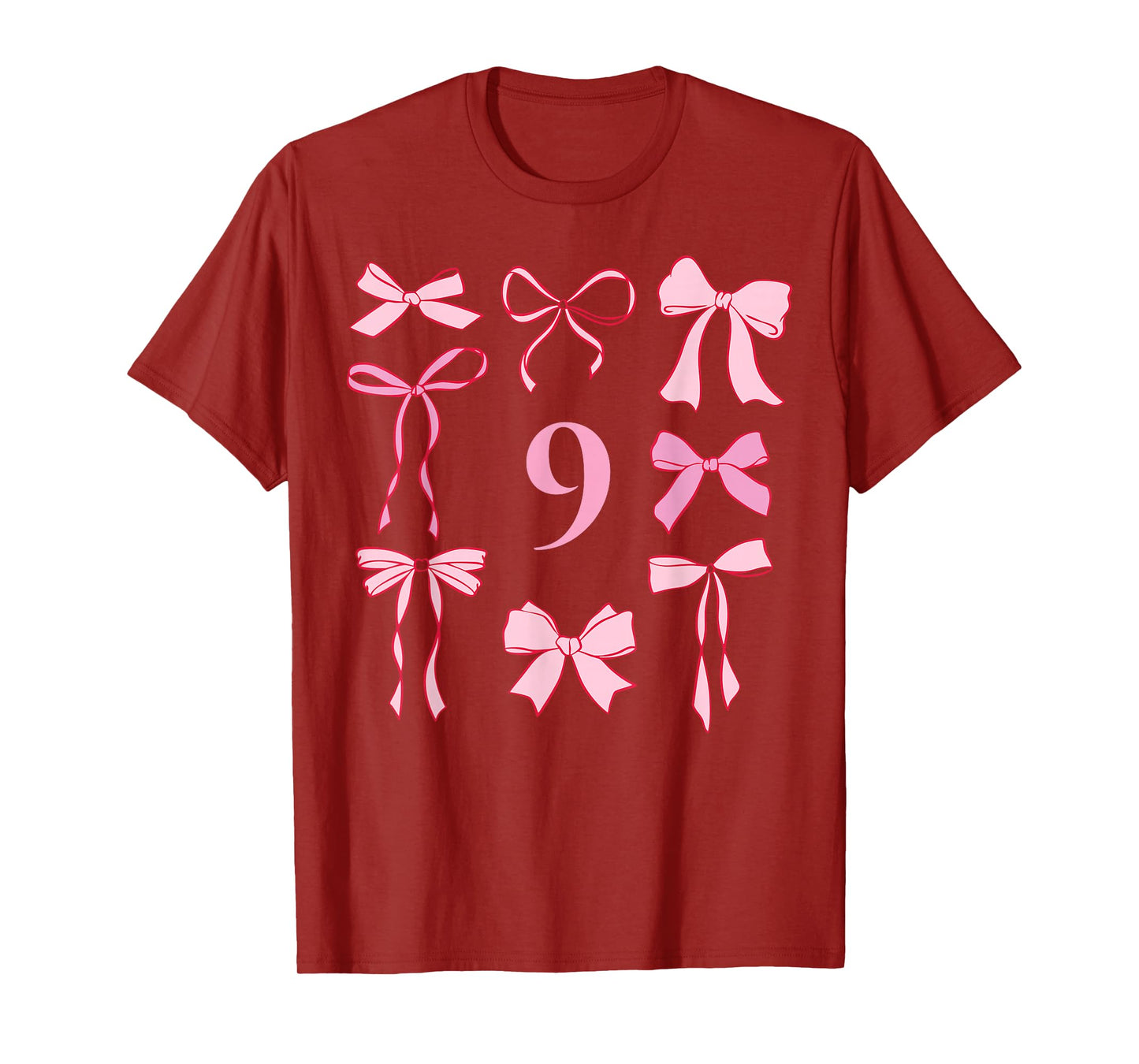Hello Nine Coquette Preppy Pink Bow 9th Ninth Birthday Girl T-Shirt