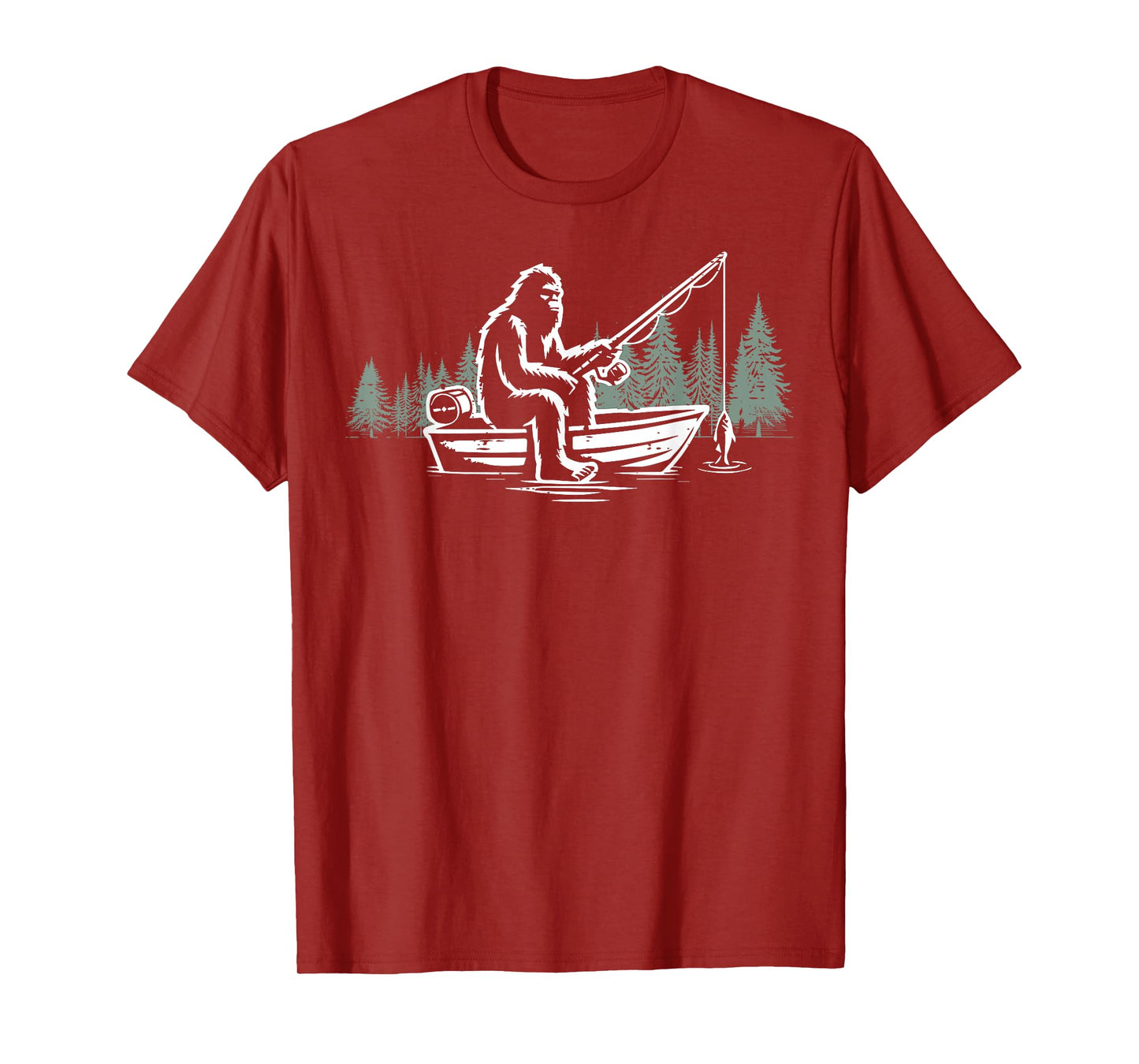 Bigfoot Fishing Boat Funny Sasquatch Fisherman Men Women Kid T-Shirt