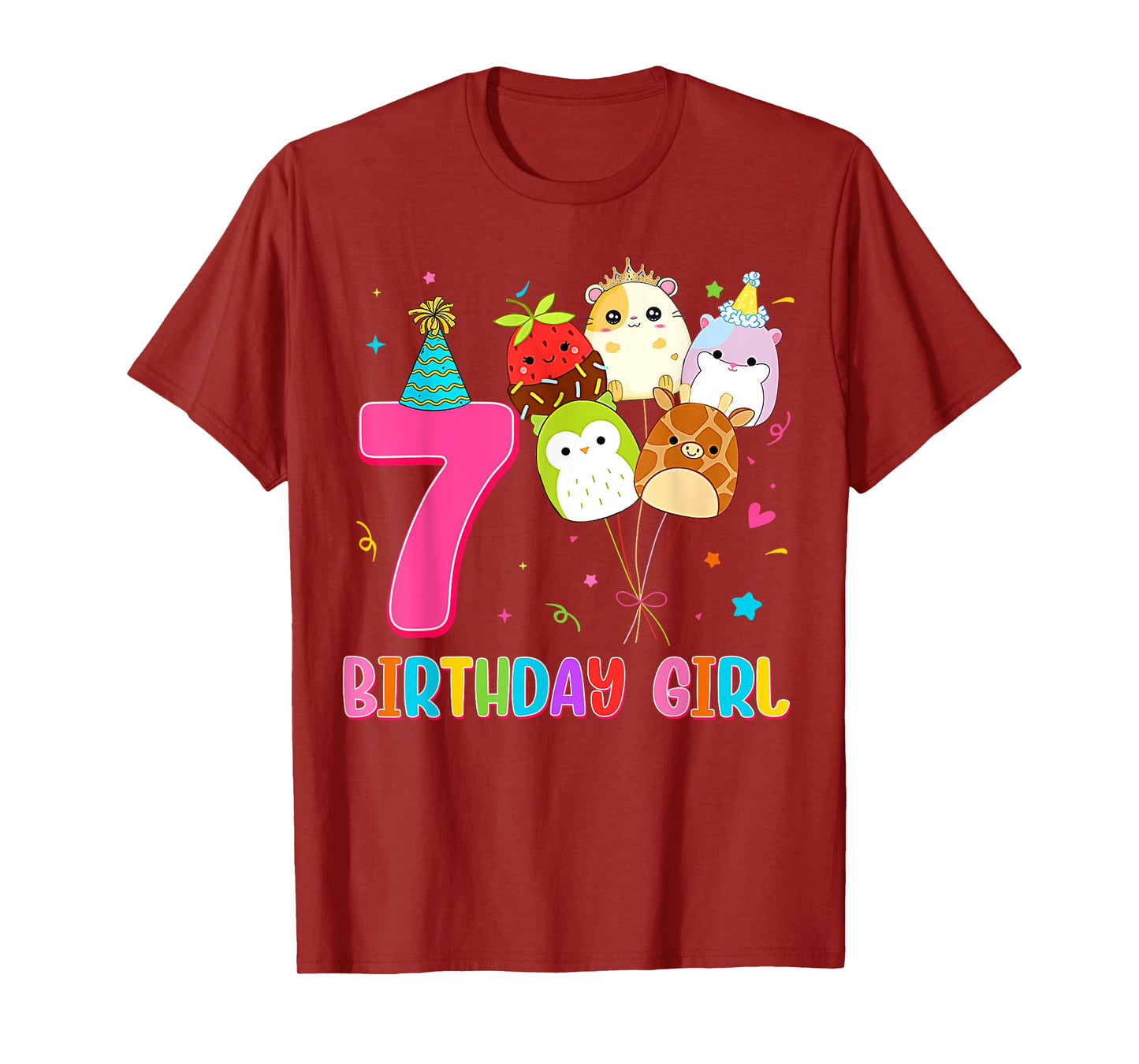 Birthday Girl Squish Squad 7 Years Old Cute 7th Birthday T-Shirt