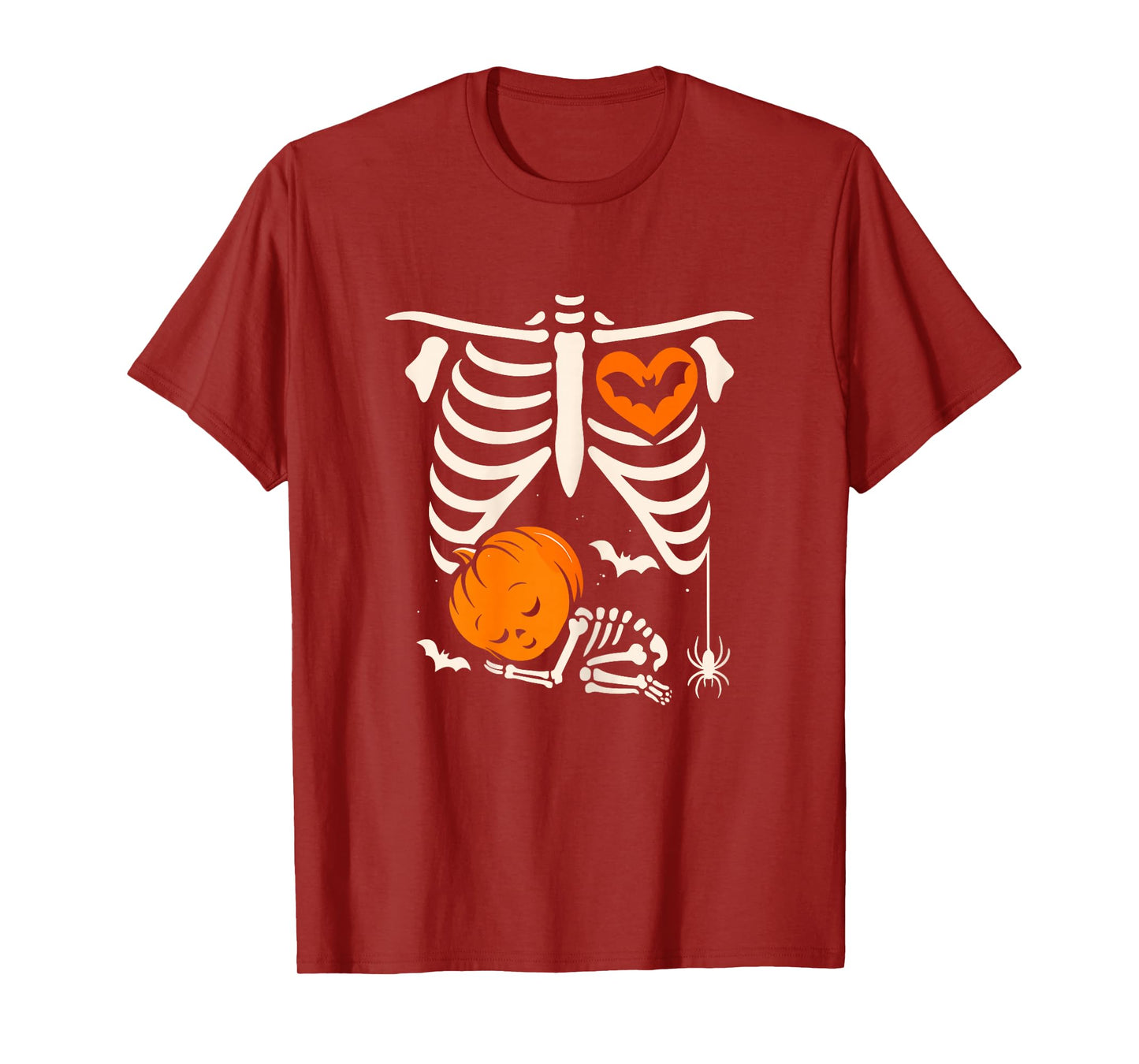 Halloween Funny Costume Pregnant Woman Pumpkin Rib Cage T-Shirt