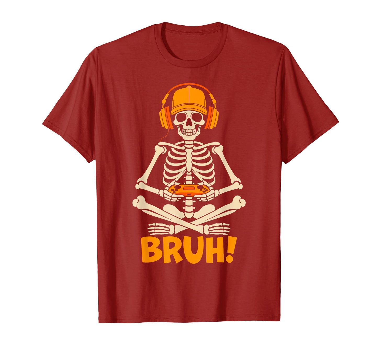 Bruh Skeleton Gamer Halloween Video Gaming Boys Girls Men T-Shirt
