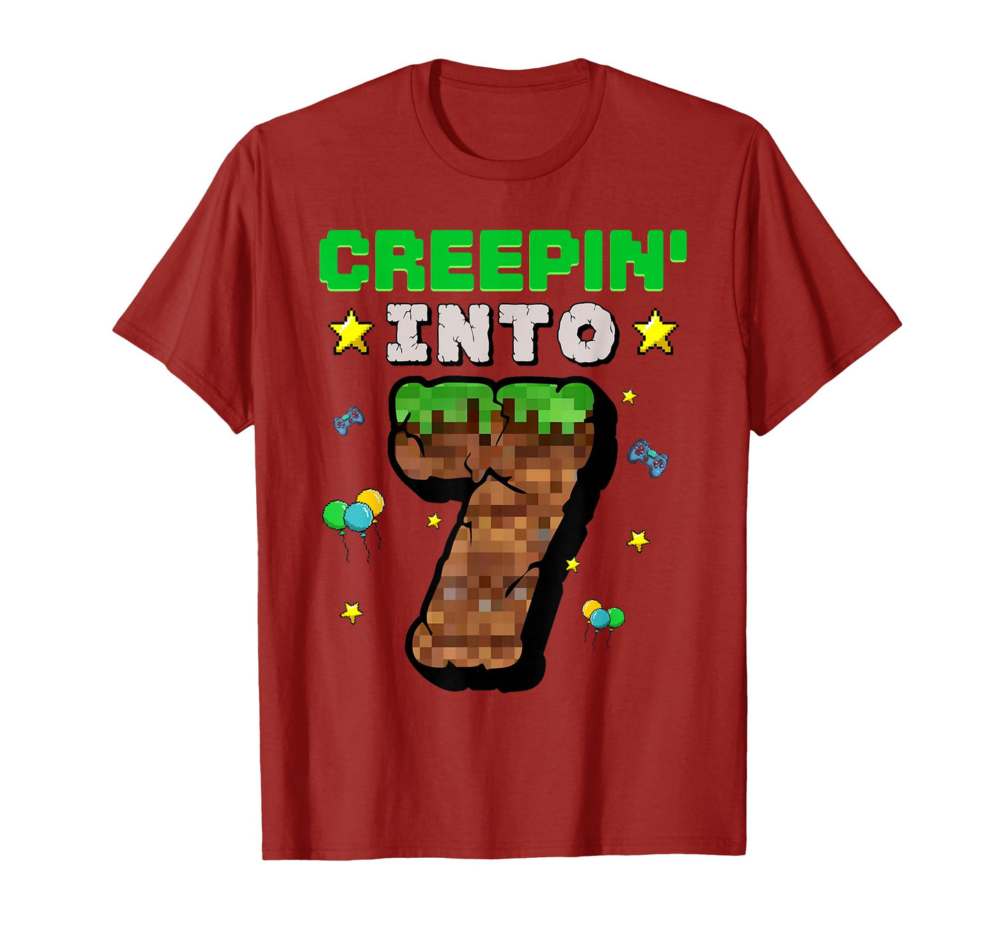 7th Birthday Boy Gamer Pixel Creepin’ Into 7 Video Game T-Shirt