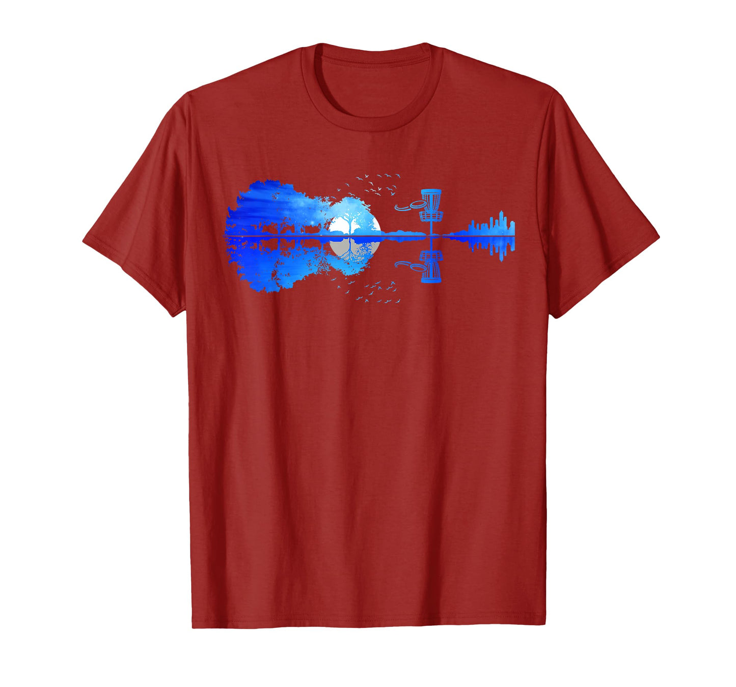 Men Disc Golf Frisbee Golfer Sunset Guitar Guitarist Golfing T-Shirt