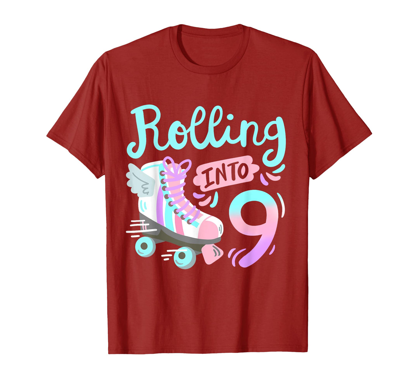 Rolling Into 9 Roller Skates Skater Girl 9th Birthday Party T-Shirt