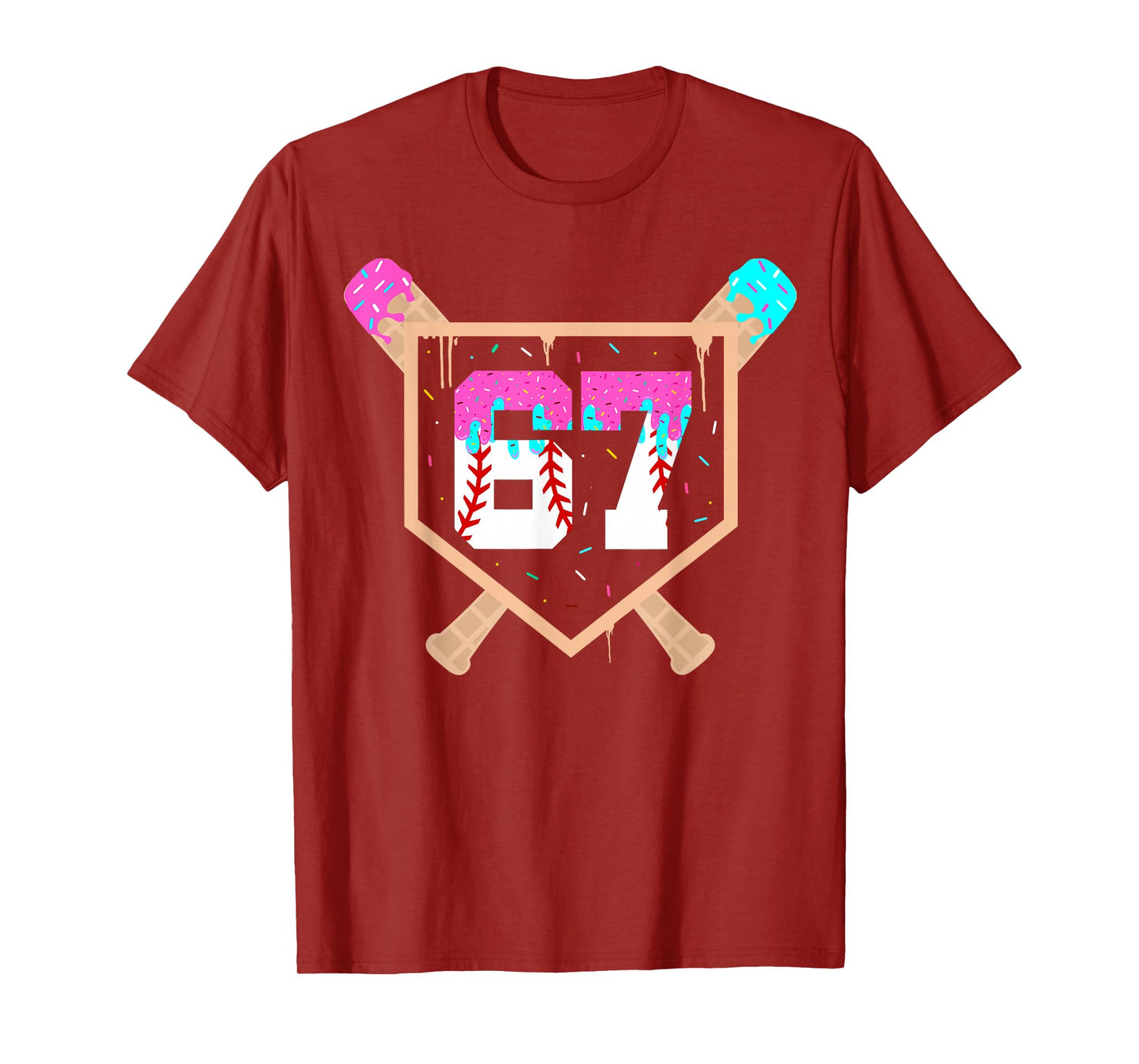 Baseball Ice Cream Drip Number 67 Player 67th Birthday T-Shirt