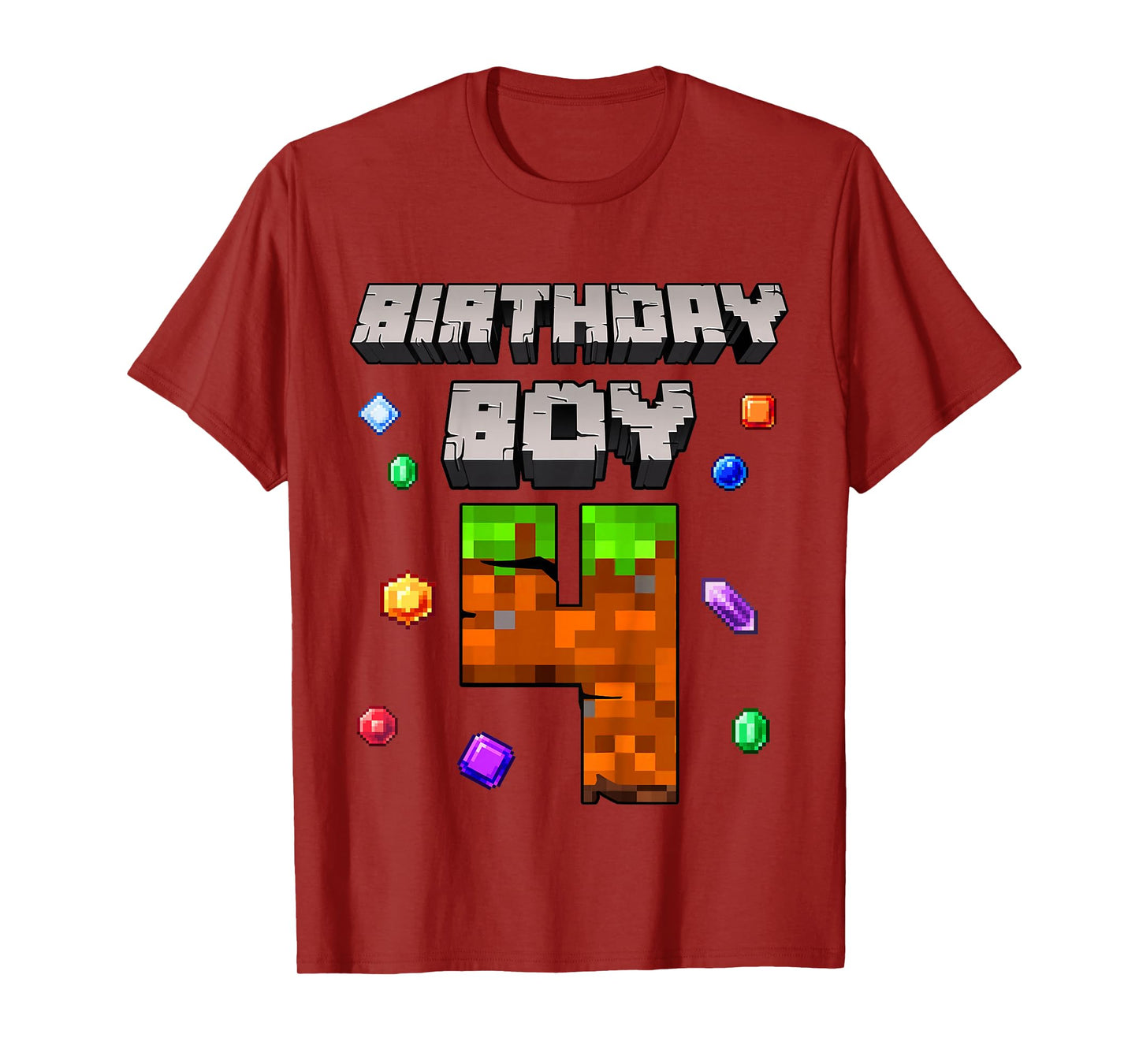 Kids 4th Birthday Boy 4 Video Gamer Pixel Number Four Bday Party T-Shirt