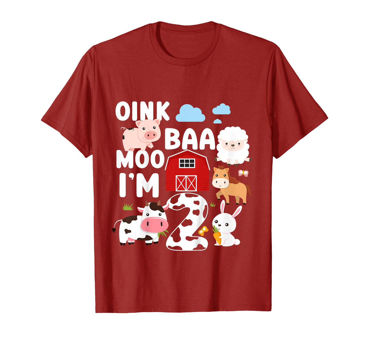 Oink Baa Moo I'm 2 Farm Animals 2nd Birthday For Kids T-Shirt