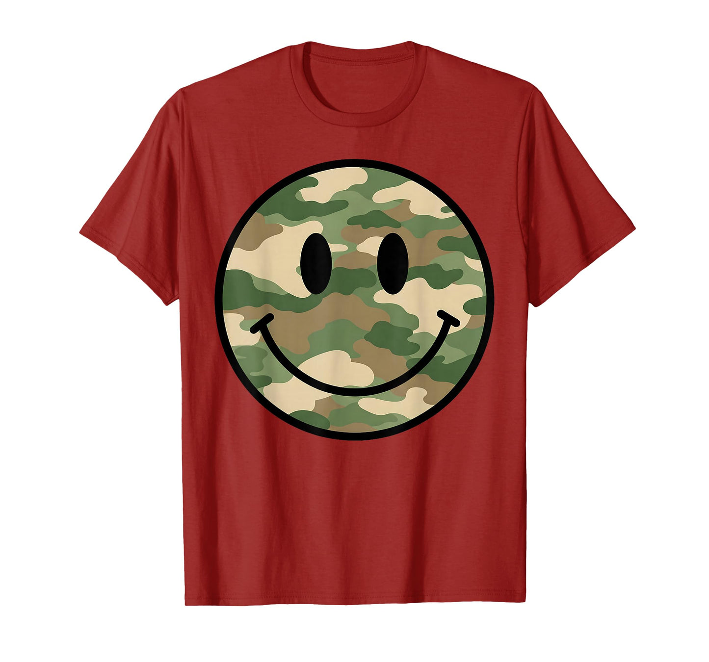 70s Camo Smile Face Smiling Happy Camouflage Lover Funny T-Shirt