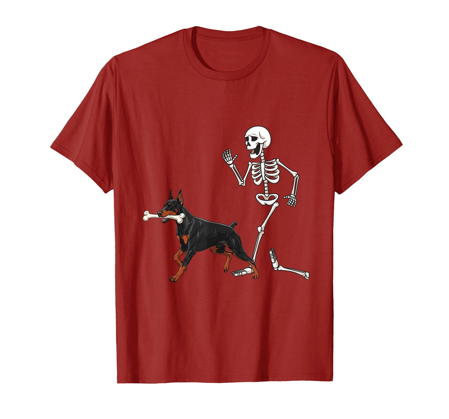 Funny Halloween Doberman Pinscher and Skeleton T-Shirt