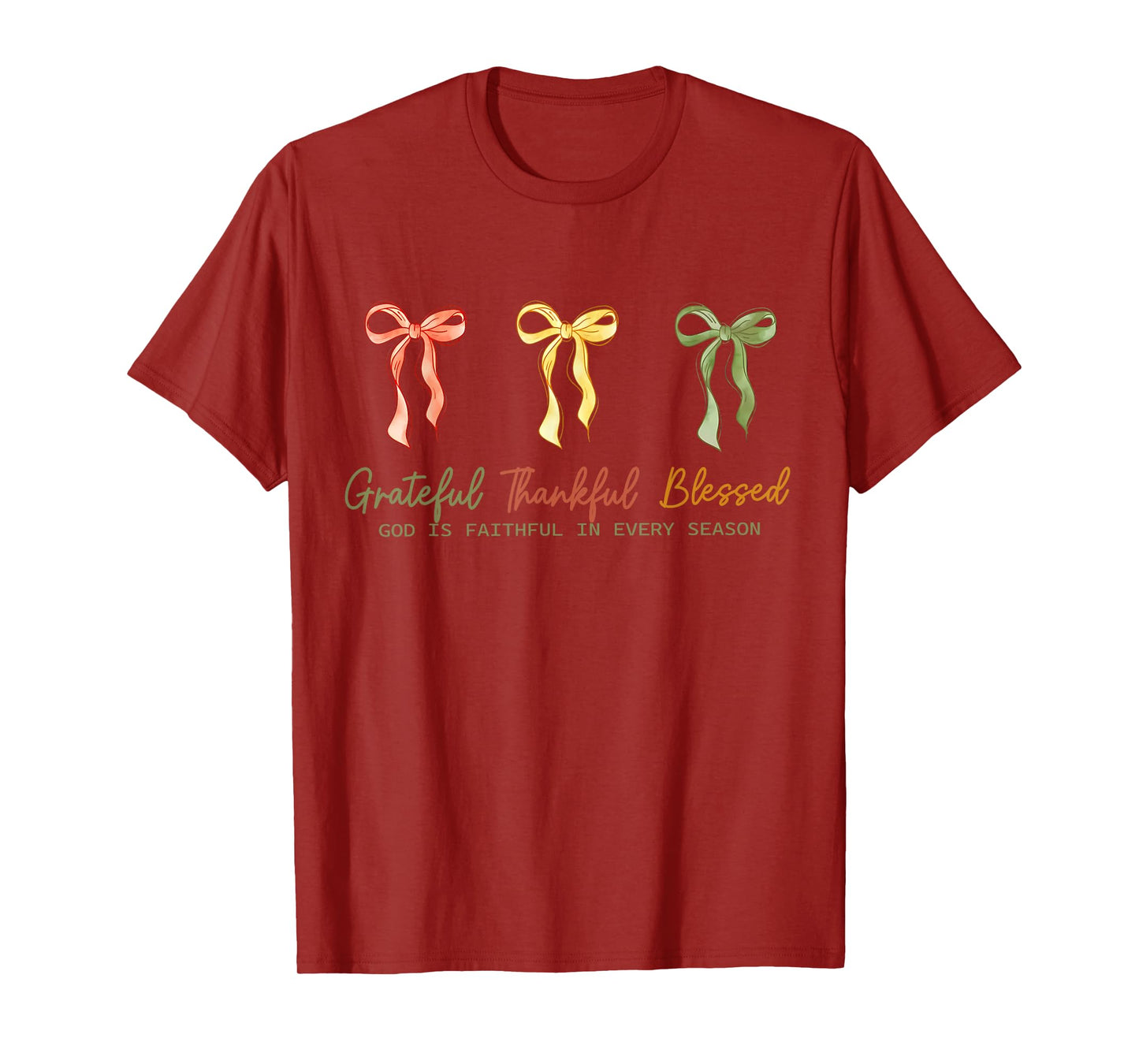 Grateful Thankful Blessed Fall Christian Faith Coquette Bow T-Shirt