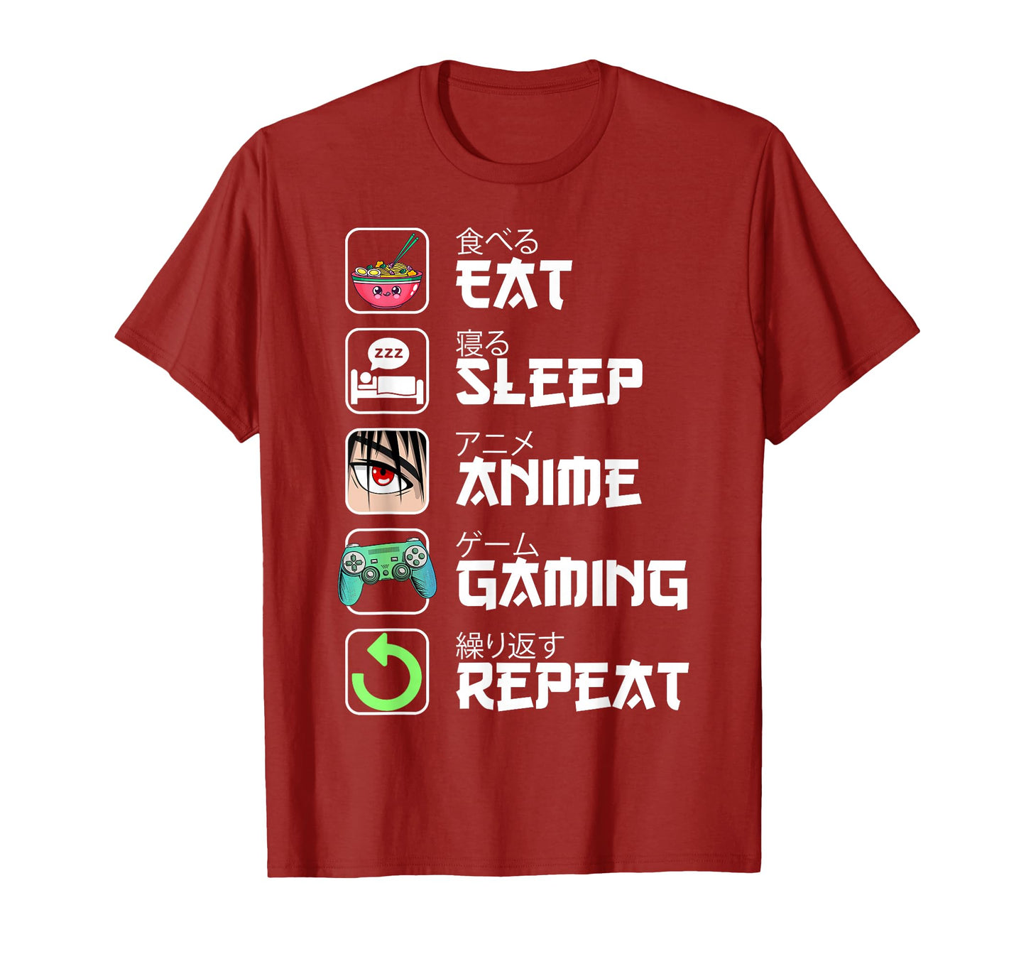 Eat Sleep Anime Gaming Repeat Japan Kawaii Manga Anime Gifts T-Shirt