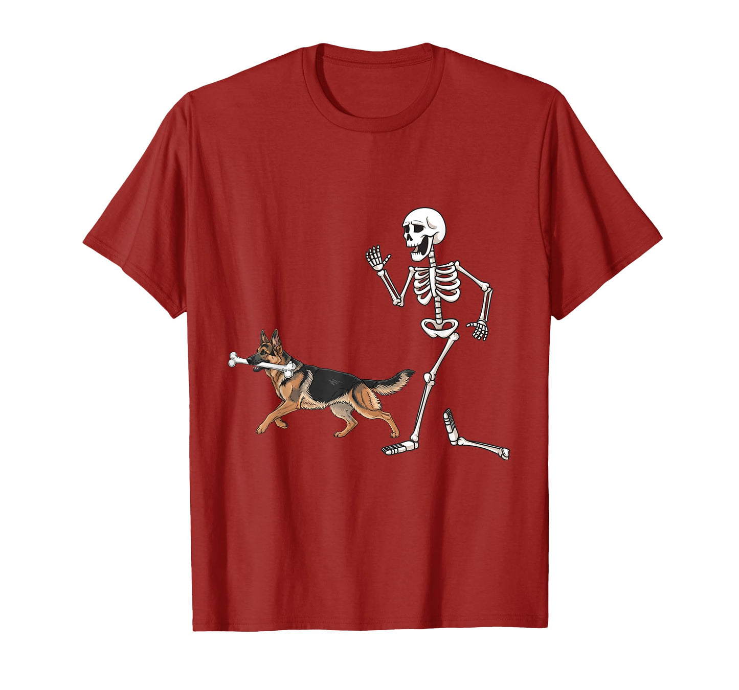 Funny Halloween German Shepherd and Skeleton T-Shirt
