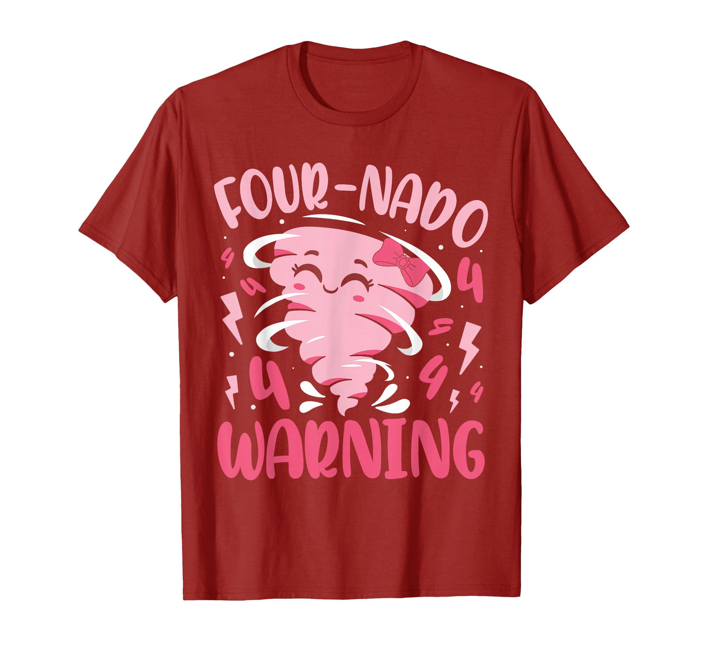 Kids Four-nado Warning 4th Birthday Pink Tornado Birthday T-Shirt