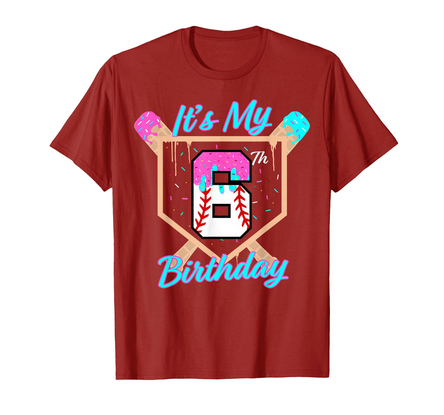 Baseball 6 Year Old Ice Cream Drip 6th Birthday Boy Number 6 T-Shirt