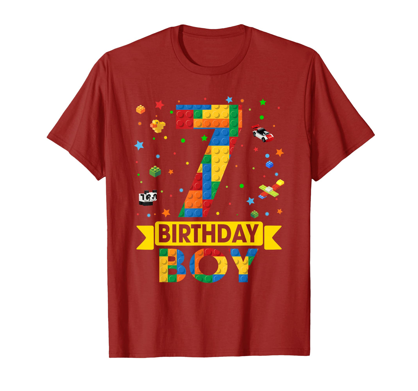 Kids Funny 7 Year Old Building Blocks 7th Birthday Boy T-Shirt