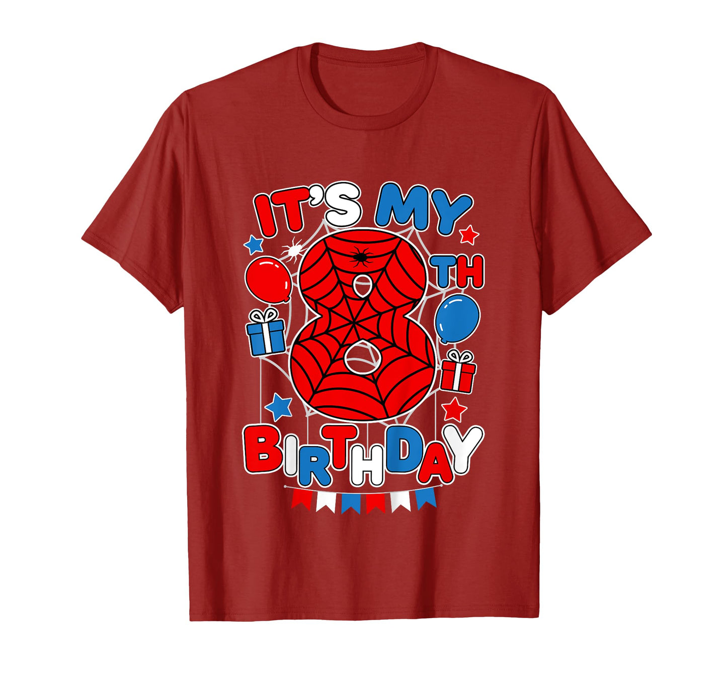 Kids It's My 8th Birthday Spider Theme Party 8 Year Old Boys Kids T-Shirt