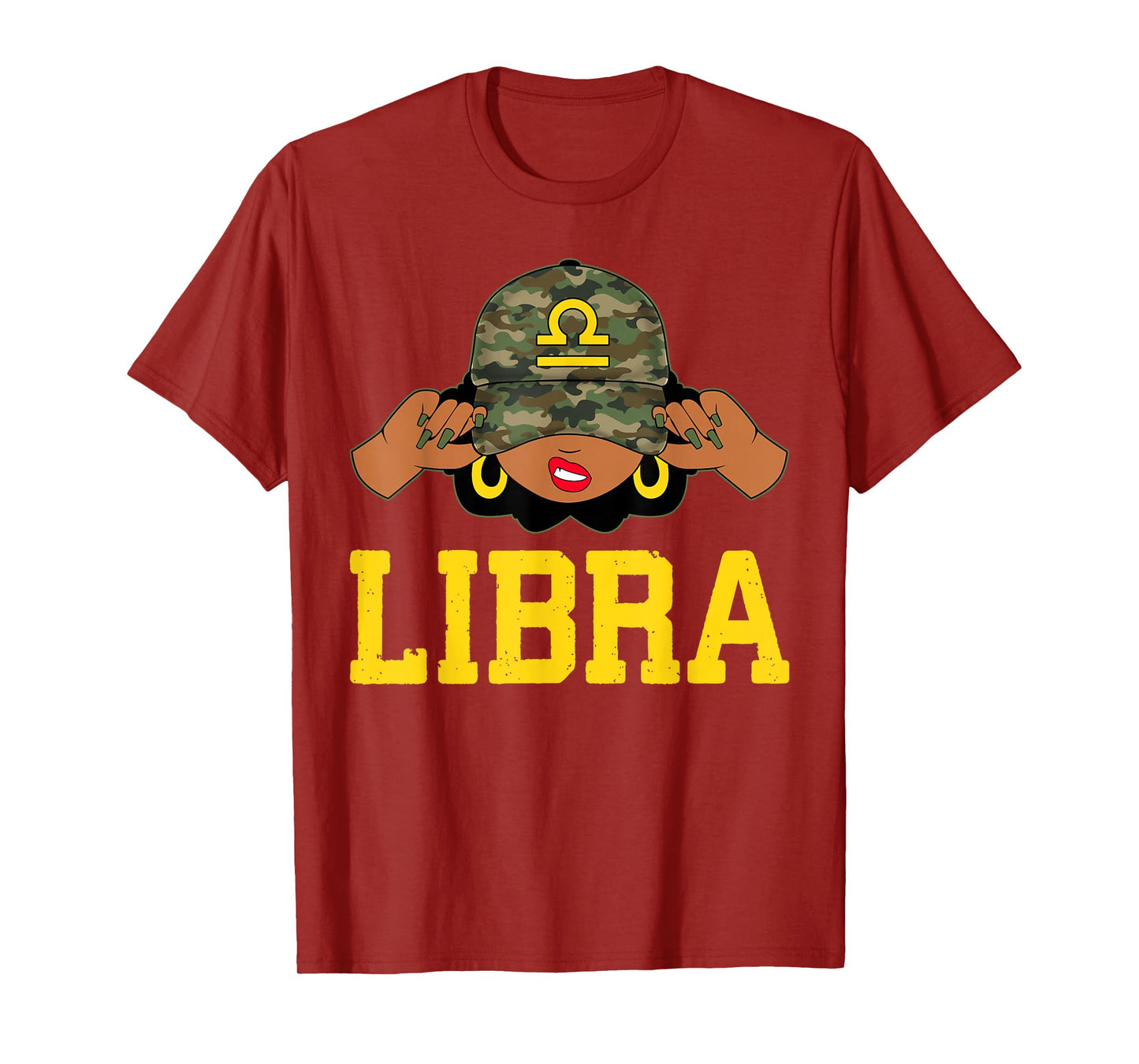 Libra Queen Sassy Black Woman Camouflage Cap Zodiac T-Shirt