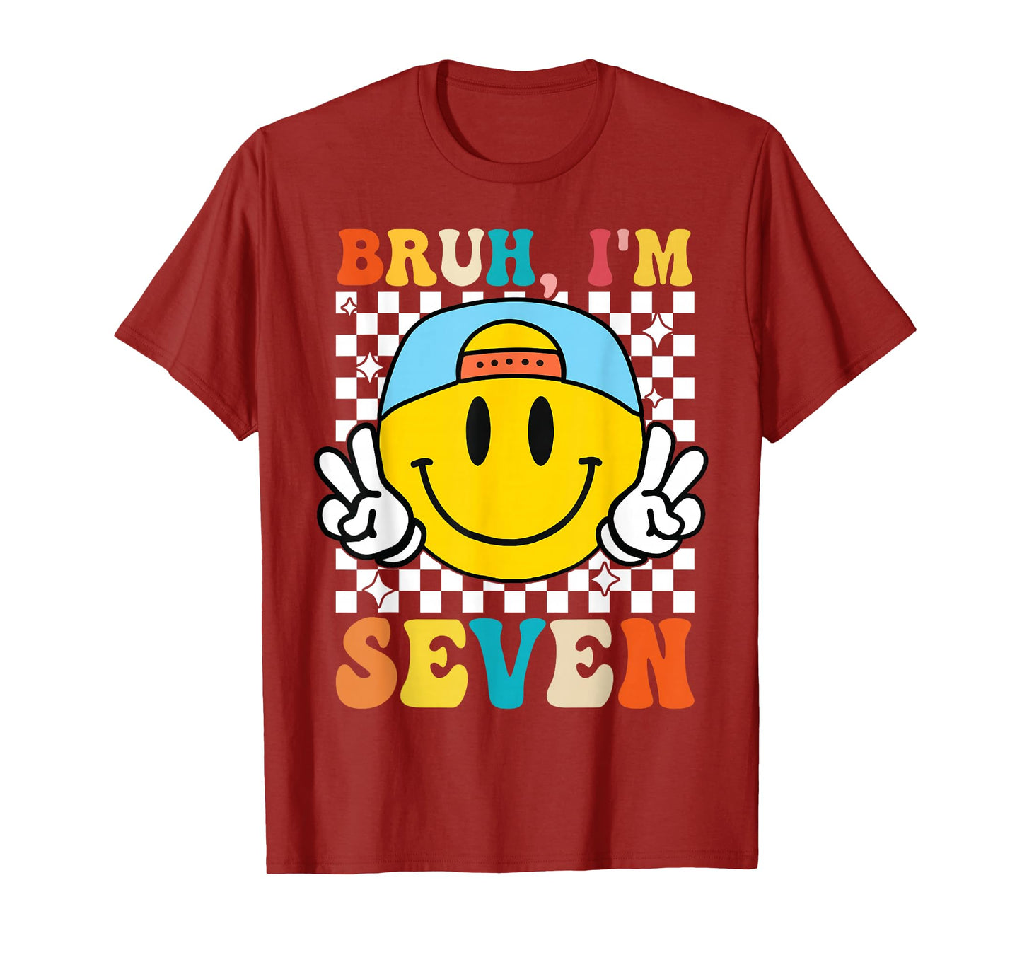 Bruh I'm Seven 7 7th Birthday Groovy Boys Girls 7 Years Old T-Shirt