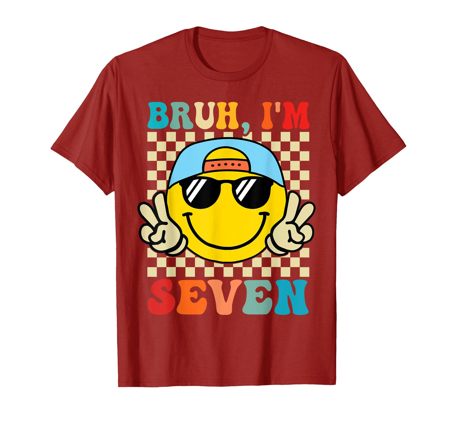 Bruh I'm Seven 7 7th Birthday Groovy Boys Girls 7 Years Old T-Shirt