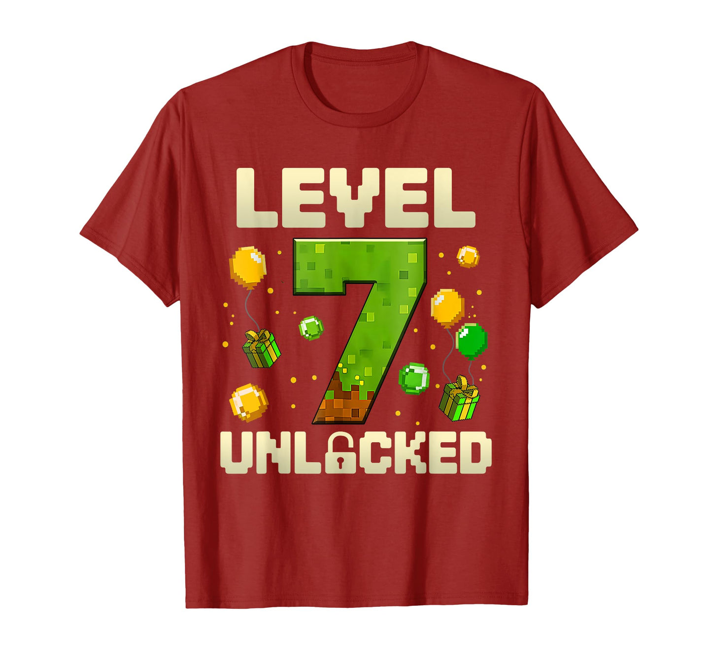 Birthday Boy Shirt Level 7 Unlocked 7th Birthday Game Pixel T-Shirt