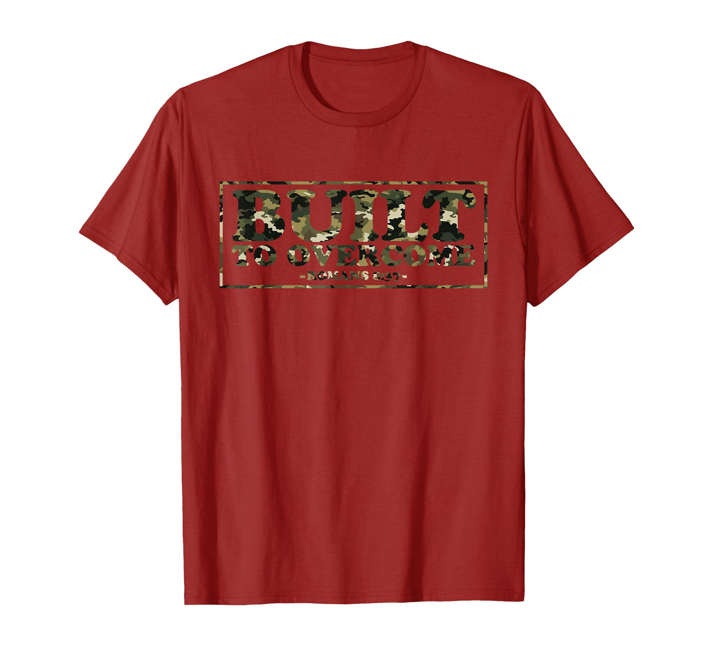 Built to Overcome Camo Faith Christian Gym Workout Scripture T-Shirt