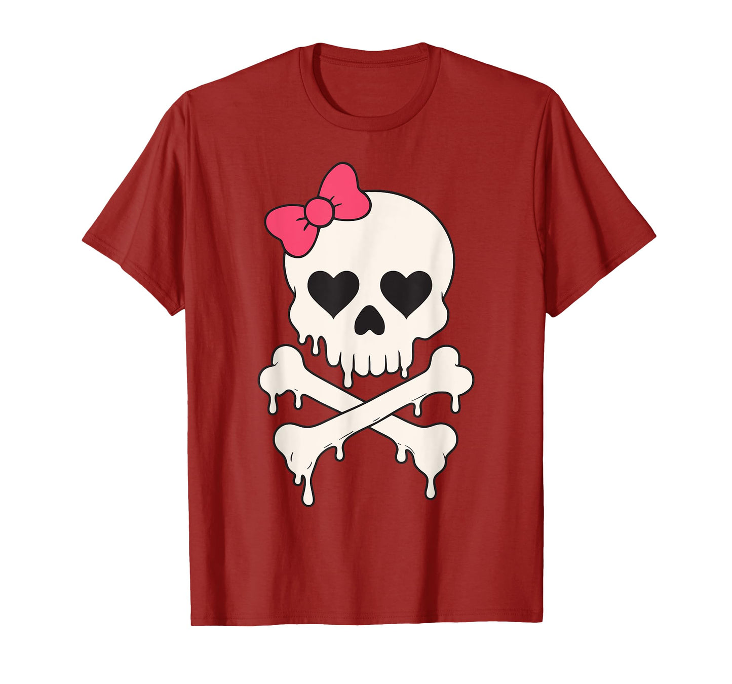 Cute Skull Pink Bow Dripping Crossbone Halloween Women Girls T-Shirt