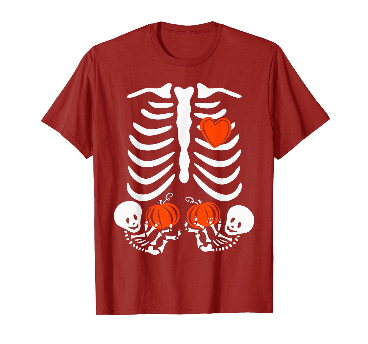 Womens Halloween Pregnancy Twins Costumes Pregnant Skeleton T-Shirt